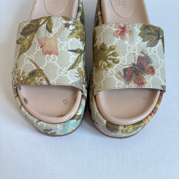 Gucci Angelina Platform Slide Sandals Beige GG Monogram Floral Canvas Size EU 38 - Picture 5 of 14
